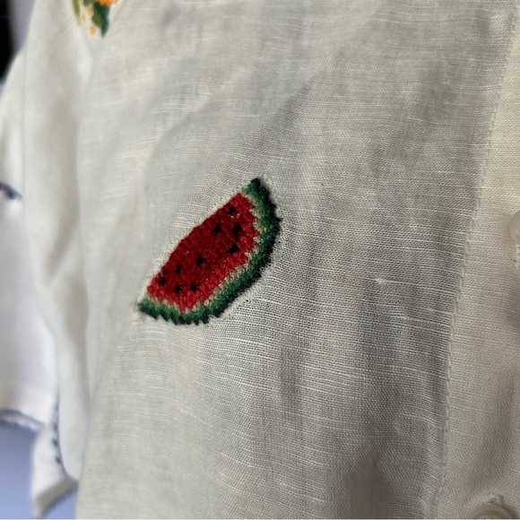 Anthropologie Intropia Linen Embroidered Fruit Top in Cream Sz L - Picture 7 of 12